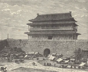 Portão Tsien Men, entrada da Cidade Proibida, Pequim (Pequim), China (gravura)