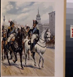 Imperador Alexandre I Pavlovich (1777-1825) com o Grão-Duque Constantino Pavlovich da Rússia (1779-1831). (Imperador Alexandre I com o Grão-Duque Constantino Pavlovich da Rússia). Obra de Bronislaw Gembarzewski (1872-1941), litografia. Arte polonesa fina 1
