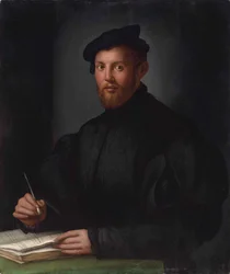 Retrato de um jovem de negro com um livro