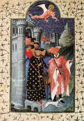 Duque Jean de Berry (1340-1416) e seu administrador. Miniatura de Jean Limbourg (1370-1416) para "Les Tres Riches heures du Duc de Berry" Cerca de 1440 Paris. B.N.