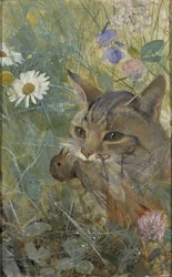 Um gato com um pássaro jovem em sua boca, 1885