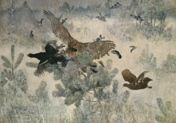 Falcão e tetraz-preto, 1884