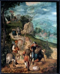 O sacrifício de Abraão. Pintura pelo Monogrammist De Brunswig (1ª Metade do 16º) Ec. Hol. Óleo sobre tela. Dim: 0,40 x 0,32m.