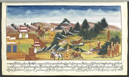 Mss Burmese 202, f.11 Divindades numa paisagem, de 
