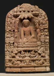 Placa representando episódios da vida do Buda Sakyamuni (pirofilita)