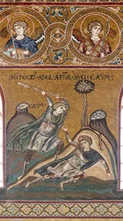 Abel é morto por Caim, mosaico bizantino, Ciclo do Antigo Testamento-Paraíso terrestre, século XII-XIII (mosaico)