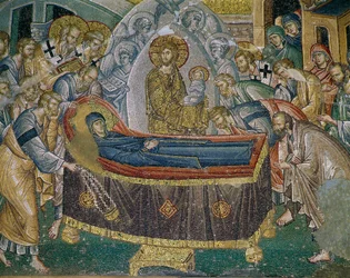 Dormition (morte de Maria), fresco em Kariye Camii (st Sauveur em Chora Church, Istambul, Turquia (fresco)