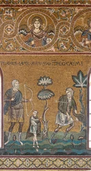 Lameque mata Caim, mosaico bizantino, Ciclo do Antigo Testamento-Paraíso terrestre, século XII-XIII (mosaico)
