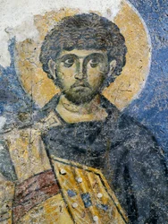 Mercurius de Cesareia, fragmento de um fresco de Santa Maria de Constantinopla (hoje Mesquita de Odalar), Istambul, Turquia. A civilização bizantina