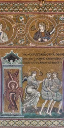 A expulsão do Paraíso Terrestre, mosaico bizantino, Antigo Testamento Ciclo-Paraíso Terrestre, século XII-XIII (mosaico)