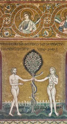 O pecado original, mosaico bizantino, ciclo do Antigo Testamento-Paraíso Terrestre, XII-XIII sec (mosaico)