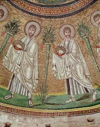 Dois apóstolos (detalhe do mosaico, século V)