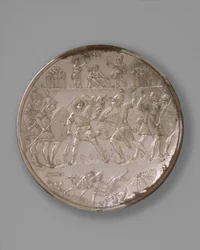Placa com a Batalha de Davi e Golias, 629-30 (prata)