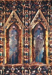 O Pala dOro, detalhe representando dois apóstolos (ouro e esmalte incrustado com pedras preciosas)