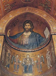 Christ Pantocrator e a Madonna Enthroned com anjos e apóstolos, da abside central (mosaico)