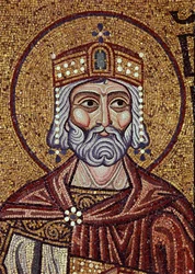 Rei David (século X a.C.). Trabalho de um mestre bizantino, mosaico, detalhe da decoração da Basílica de San Marco, Veneza (Itália). Arte bizantina, Idade Média. Basílica de São Marcos, Veneza.