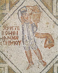Pormenor de pavimento com um pedreiro, mosaico