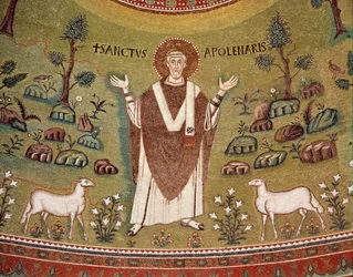 Retrato de Apolinário de Ravena, primeiro bispo de Ravena e de Classe (pormenor de mosaico, século VI)