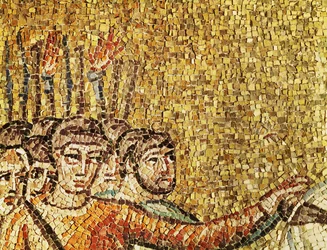 Soldados romanos com tochas, pormenor de "Jesus preso pelos soldados romanos", século VI (mosaico)