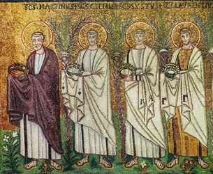 São Martinho de Tours à frente de um grupo de santos mártires Mosaico, século VI (mosaico)