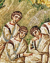 Apóstolos adormecidos, pormenor de Cristo e os apóstolos no Jardim do Getsémani, século VI (mosaico)