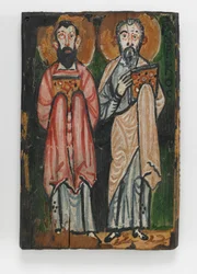 São Mateus e São João, capa direita do Washington Manuscript III (pintura encáustica em painel de madeira)