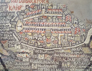 A cidade de Jerusalém e os arredores, detalhe do mapa mosaico de Madaba, bizantino, século VI (mosaico)