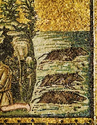 O porco gadareno ou o exorcismo de "uma legião" de demónios, século VI (mosaico)