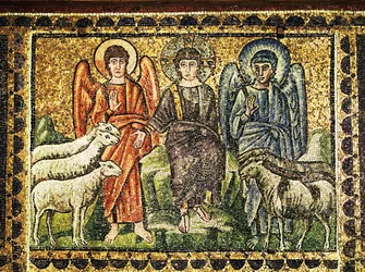 O Bom Pastor e dois anjos, século VI (mosaico)