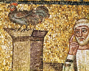 O galo e a negação de São Pedro, pormenor de "A negação de São Pedro", século VI (mosaico)
