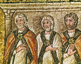 Três membros do Sinédrio, pormenor de "Jesus perante Caifás", século VI (mosaico)