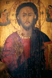 Cristo, pintado em madeira na igreja de Agios Antonios, Kavousi, Creta, Grécia (foto)