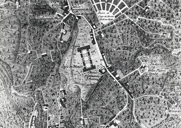 Mapa da cidade de Nápoles com Capodimonte, detalhe do mapa do Duque de Noja