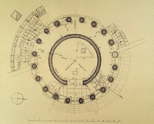 Planta do Templo de Vesta ou Hércules Victor, do arqueólogo alemão Friedrich Rakob (1931-2007) (foto)