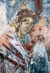 Figura masculina, afresco danificado no teto da igreja de Agios Vasileios, Vavouledo, Creta, Grécia (foto)