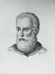 Retrato de Annibale Caro (1507-1566), escritor e poeta italiano, gravura de Ado Fioroni (ativo 1812-1833) após desenho de Giovanni Battista Gigola (1767-1841)