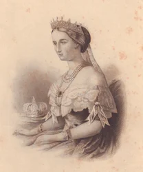 Retrato de Eugenia de Montijo de Guzman (1826-1920), Imperatriz da França, esposa de Napoleão III Bonaparte, gravura de W Wellstood, do Repositório das Mulheres, Estados Unidos, por volta de 1870