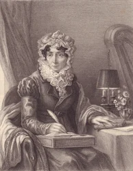 Retrato da escritora francesa Stephanie-Felicite Ducrest de Saint Aubin, Madame de Genlis (1746-1830), gravura