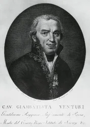 Retrato de Giovanni Battista Venturi (1746-1822), físico italiano, diplomata, historiador da ciência e descobridor do efeito Venturi, gravura