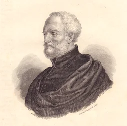 Retrato do diplomata e geógrafo italiano Giovanni Battista Ramusio (1485-1557), gravura em cobre