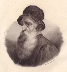 Retrato do escultor e ourives italiano Benvenuto Cellini (1500-1571), gravura em cobre de Caterina Piotti-Pirola de pintura de Giorgio Vasari
