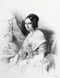 Retrato de Maria Adelaide de Habsburgo-Lorena (1822-1855), esposa de Victor Emmanuel II de Sabóia, gravura