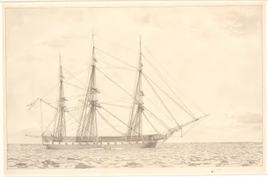 A fragata Freia ancorada.