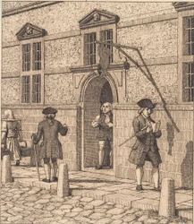 Lote em torno de um portal da bolsa de valores. Ilustração para "Perspectiva Linear", Placa VI