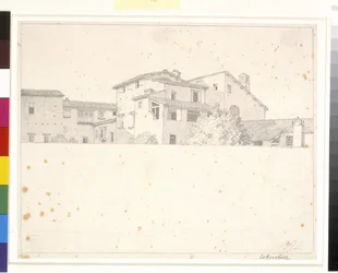 Casas romanas, vistas por cima de um muro.