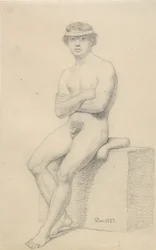 Modelo masculino sentado.
