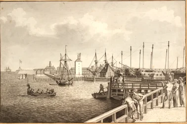 Vista de Langelinie em direção a Nyholm, t.h. o aluguel da frota