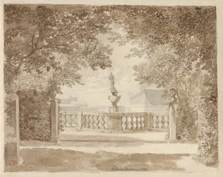 Vista do jardim do Palazzo Barberini em direção ao palácio e ao Quirinale, Roma