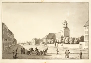 Vista da praça Sankt Annae com a igreja Garrison