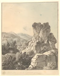 Vista de Harzen, de Teufelsmauer, o Castelo de Blankenburg ao fundo
